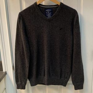 American Eagle Men's Gray 100% Cotton V-Neck Sweater Size Small